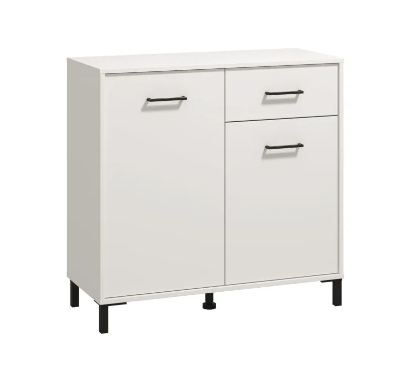 Modern White Chest of Drawers Sabas 05 | 1 Drawer, 2 Doors | Black Handles & Legs | 90 x 93 x 40 cm