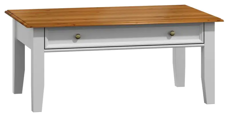 Coffee table Gyronde 06, solid pine wood wood wood wood wood wood, Colour: White / Oak - 122 x 71 x 48 cm (W x D x H)