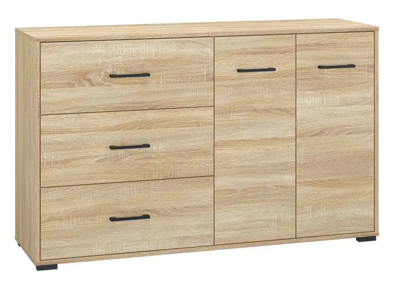 Chest of drawers Vacaville 25, Colour: Sonoma Oak Light - Measurements: 85 x 138 x 40 cm (H x W x D), with 2 doors, 3 drawers and 2 shelves