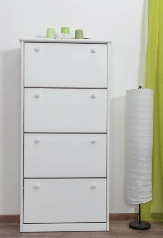 Shoe Cabinet 001 Solid Pine | White Lacquered Finish | 4 Drawers | 150 x 72 x 29 cm
