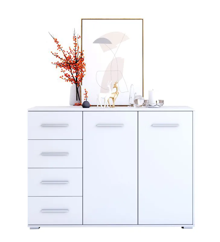 Sideboard Comarca 41 | White | 96 x 135 x 45 cm | 1 Door | 4 Drawers | 3 Compartments | Simple Style