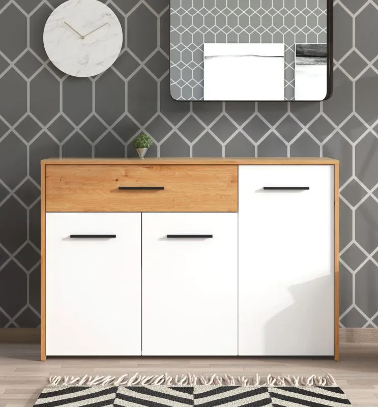 Sideboard with 3 Doors Brus 04 | Artisan Oak & White | 1 Drawer | 4 Compartments | ABS Edges | 80.5 x 119 x 33 cm | Living Room Storage