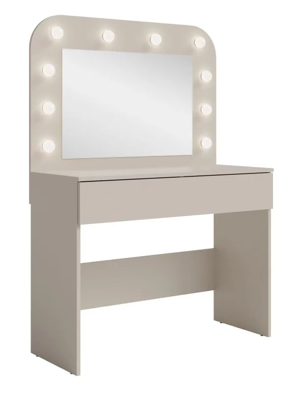 Dressing table with mirror | LED lighting | Beige-cashmere | 100 x 43 x 143 cm | 1 drawer | Push-to-open system | Himara 01