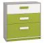 Children's room - Chest of drawers Renton 10, Colour: Platinum Grey / White / Green - Measurements: 94 x 92 x 40 cm (H x W x D), with 3 drawers