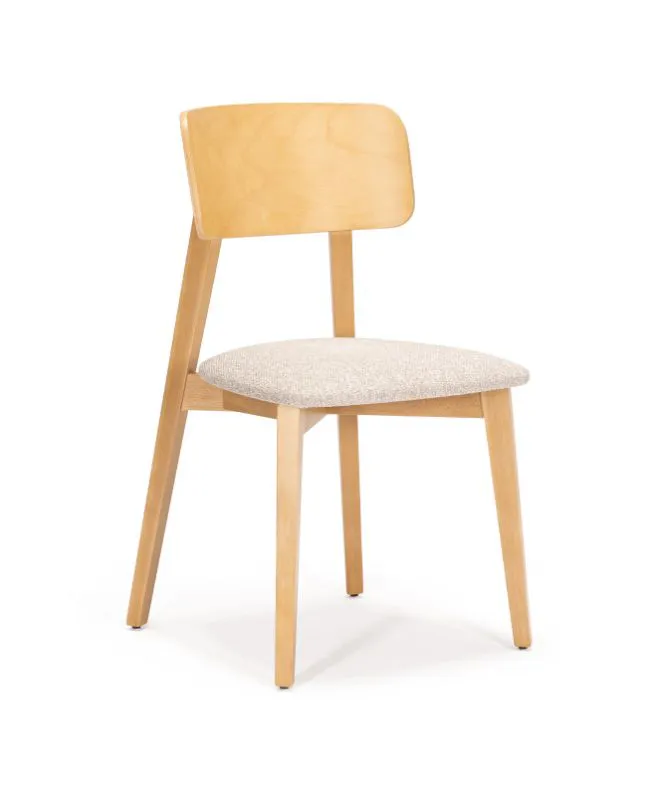 Dining Chair with Upholstered Seat | Oak & Beige Bouclé | Easy-Care & Pet-Friendly | 47 x 50 x 80 cm