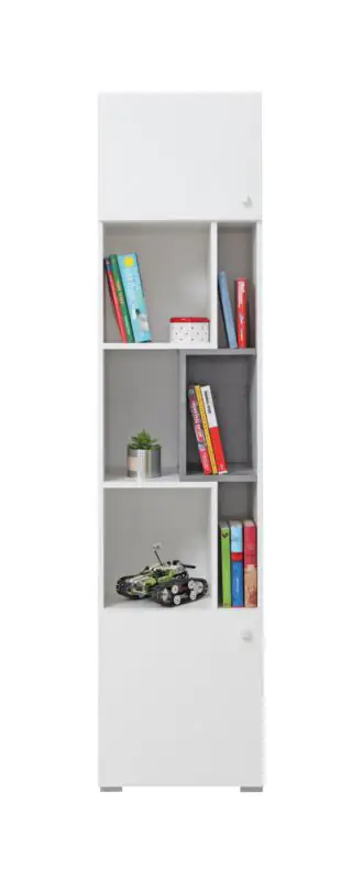 Children's room - Shelf Lede 06, Colour: Grey / White - Measurements: 190 x 45 x 40 cm (H x W x D)