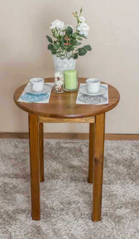 Round Solid Pine Table | Oak Color | 60 cm Diameter | 75 cm Height | Modern Design