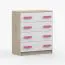 Chest of Drawers 80 cm Wide | White & Sonoma Oak | Smolikas 02 | Pink Wooden Handles | 90 x 80 x 40 cm | 4 Drawers