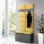Wardrobe 01 with Bench & Upholstered Wall | Graphite/Naples Yellow | 215 x 100 x 40 cm | Shoe Cabinet for 8 Pairs | 6 Coat Hooks | 4 Compartments