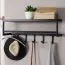 Black Wall Coat Rack | 5 Hooks, Clothes Rail & Shelf | Painted Steel | 20 x 70 x 20 cm