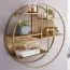Round Wall Shelf | Solid Mango Wood & Rattan | Brass Iron Frame | 62 x 62 x 17 cm | Mango Color