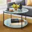 Living room table made of glass, color: marble look / black - Dimensions: 80 x 80 x 45 cm (W x D x H)