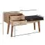 Bench with storage space made of solid mango wood, color: mango / black - Dimensions: 65 x 120 x 40 cm (H x W x D) with goatskin leather
