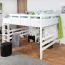 Loft bed 160 x 200 cm for adults "Easy Premium Line" K23/n, solid beech wood white lacquered, divisible