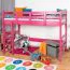 Loft Bed 90 x 200 cm for Children | Easy Premium Line K22/n | Solid Beech Wood | Pink Lacquered | Convertible