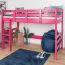 Loft bed 90 x 190 cm, "Easy Premium Line" K22/n, solid beech wood pink lacquered, convertible