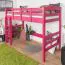 Loft bed 90 x 200 cm for adults, "Easy Premium Line" K22/n, solid beech wood pink lacquered, convertible