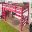 Loft bed 90 x 200 cm for adults, "Easy Premium Line" K22/n, solid beech wood pink lacquered, convertible