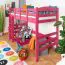 Loft Bed 90 x 200 cm for Children | Easy Premium Line K22/n | Solid Beech Wood | Pink Lacquered | Convertible