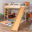 Large Loft Bed with Slide 160 x 200 cm | Solid Beech Wood | Natural Lacquer | Convertible to Single Bed | Easy Premium Line K31/n