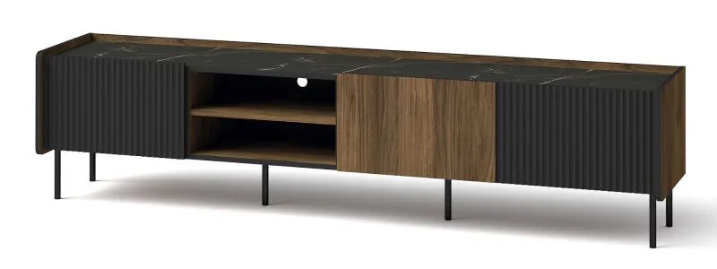 TV Base Cabinet Mairenke 08 | Walnut / Black Matt | 47 x 200 x 40 cm | Modern Storage