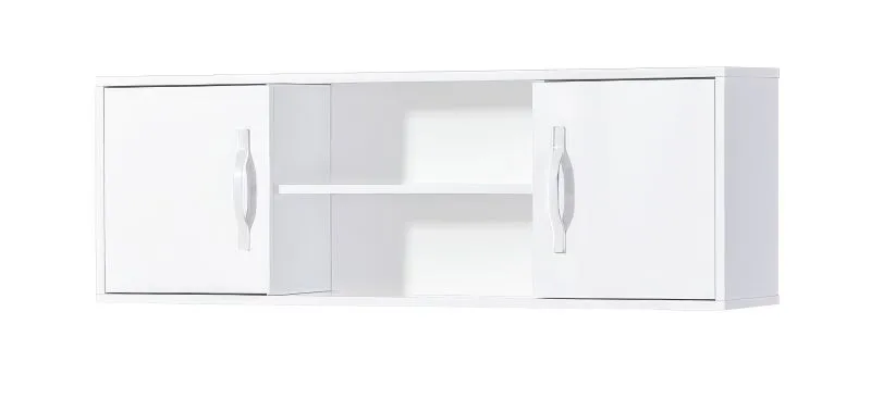 Wall Cabinet with 4 Compartments | Metal Handles | 120 x 25 x 40 cm | Color: White | 2 Doors | 1 Wooden Shelf | Nalut 06