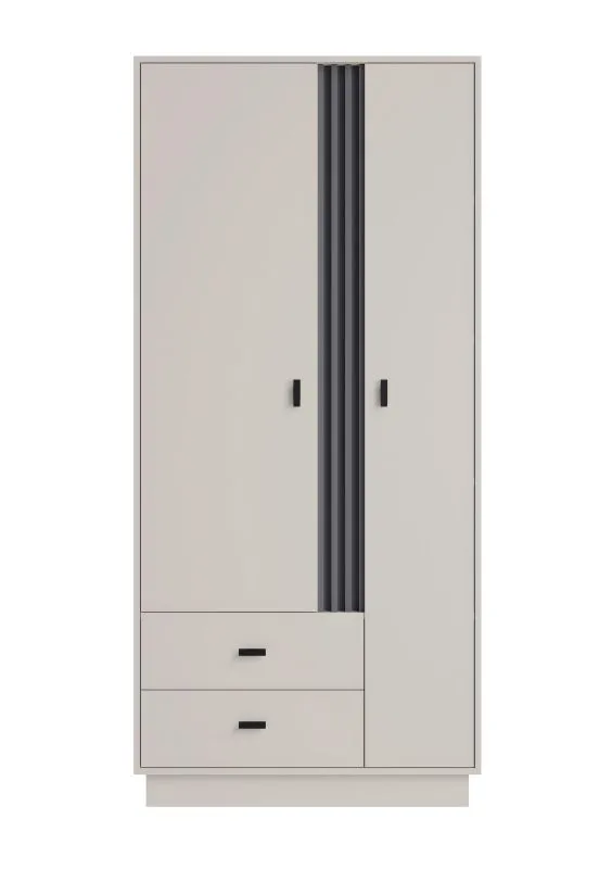 Simple Two-Door Wardrobe Niel 02 | Cashmere | 2 Drawers | 5 Shelves | 195 x 90 x 50 cm