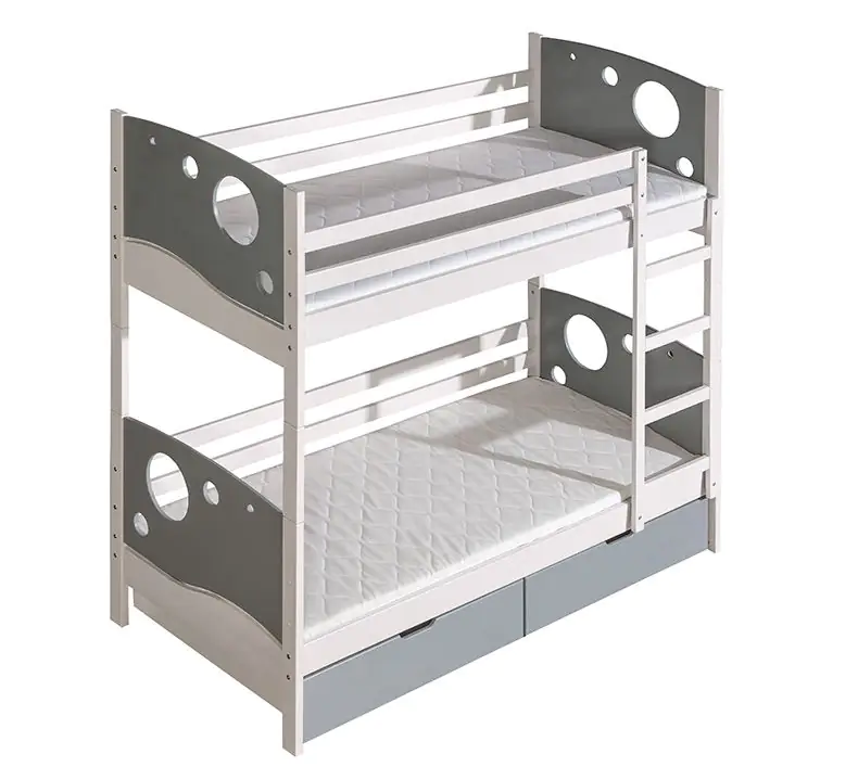 Children bed / Bunk bed Milo 27 incl. 2 drawers, Colour: White / Grey, partial solid wood, Lying surface: 80 x 190 cm (W x L), divisible