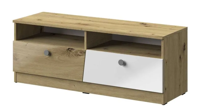 Modern TV Base Cabinet Sirte 08 | Oak / White / Grey High Gloss | 45 x 120 x 40 cm