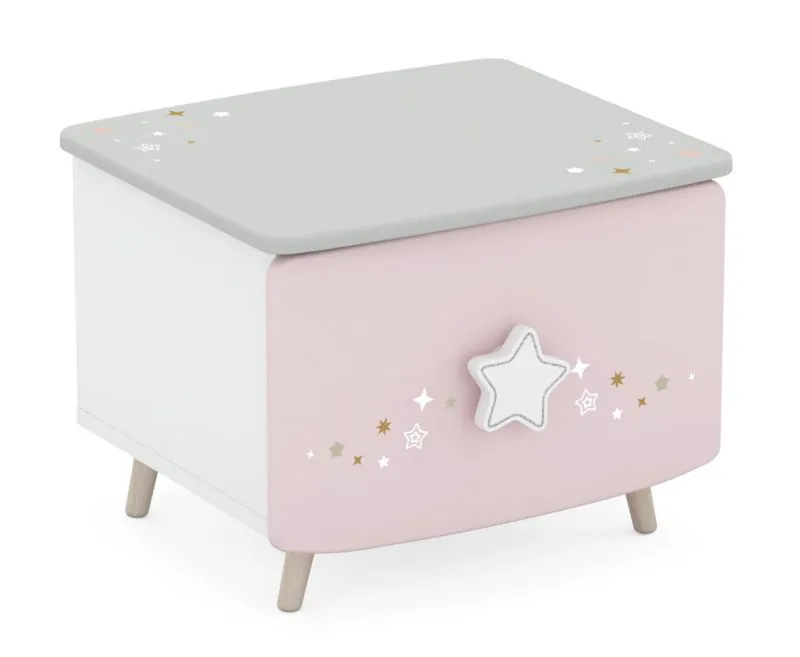 Children's Bedside Cabinet Ines 11 | White, Pink, Grey | 34 x 44 x 39 cm | 1 Drawer | Modern Kids Furniture