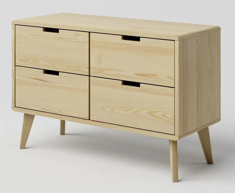 Chest of drawers solid pine wood natural Aurornis 34 - Measurements: 64 x 96 x 40 cm (H x W x D)