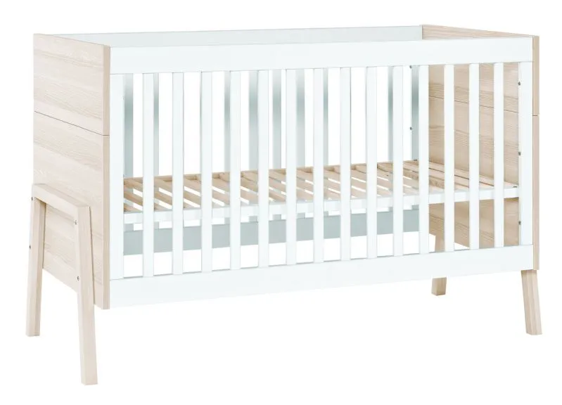 Baby & Kid Bed Hildrid 02 | Acacia / White | 70 x 140 cm Lying Area | Adjustable Height | Removable Sides