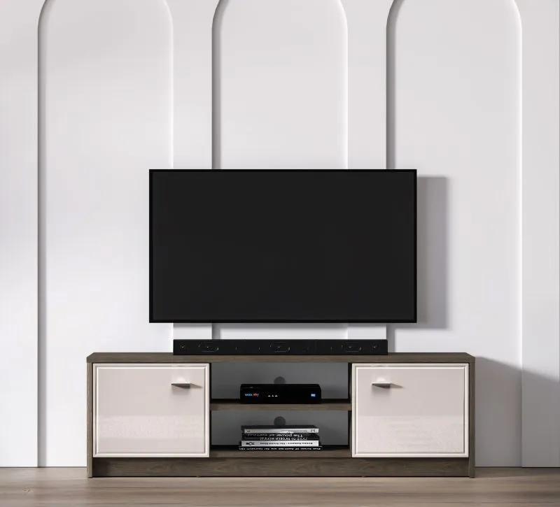 Mackenzie 06 TV Cabinet | Color: Dunin Oak / High-Gloss Cashmere | Dimensions: 104 x 40 x 85 cm | Handles: Metal | 2 Doors | ABS Edges | Soft-Close
