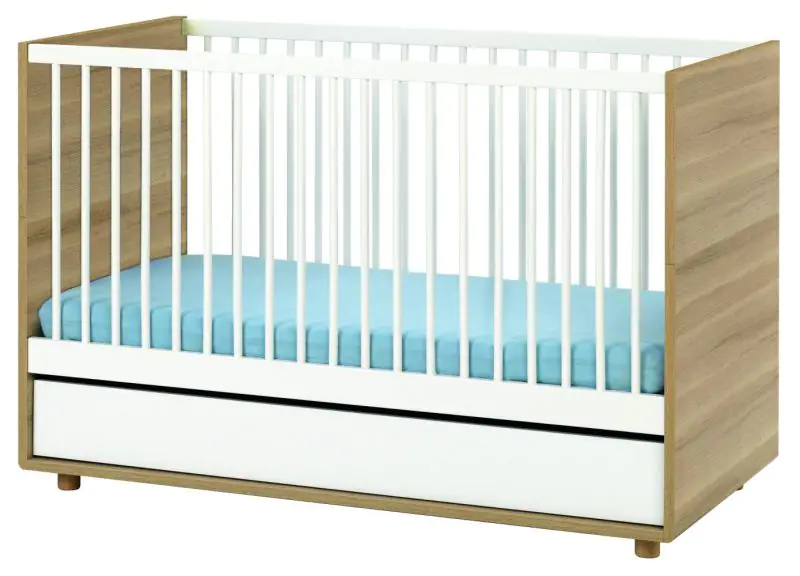 Baby bed / Kid bed Nalle 01, Colour: Oak / White - Lying area: 70 x 140 cm (W x L)
