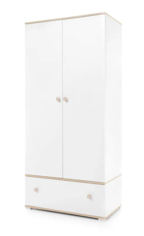 Children's Closet Asbeek 01 | Oak / White | 195 x 90 x 50 cm | 2 Doors, 1 Drawer, Clothes Rail | ABS Edges