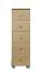 Narrow 5 Drawer Chest Junco 142, solid pine wood, clearly varnished - H123 x W40 x D42 cm