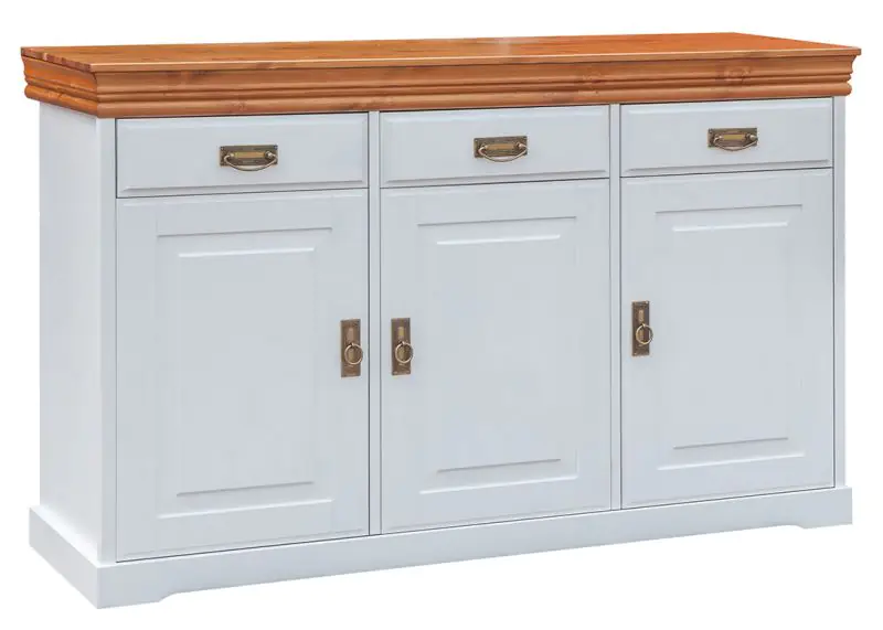Chest of drawers Jabron 01, solid pine wood wood wood wood wood wood, Colour: White / Pine - 88 x 140 x 43 cm (H x W x D)