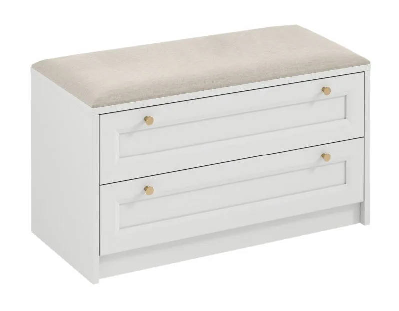 White Storage Bench Ersigen 05 | 2 Wide Drawers | Golden Handles | Velvet Upholstery | 52 x 90 x 40 cm