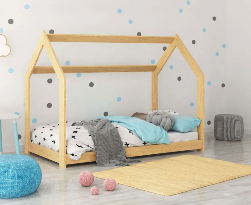 Children's House Bed Solid Pine Wood Natural D2 | Slatted Frame Included | 80 x 160 cm Sleeping Area