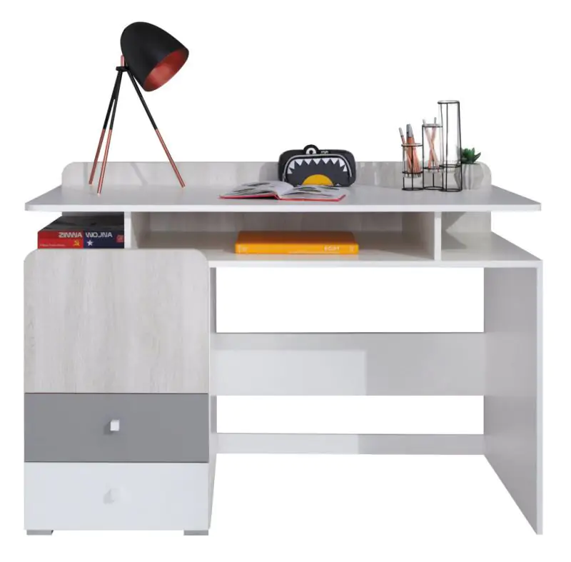 Children's room - Desk Floreffe 09, Colour: White / White Oak / Grey - Measurements: 86 x 125 x 55 cm (H x W x D)