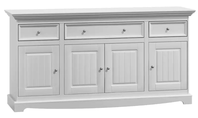 Chest of drawers Gyronde 04, solid pine wood wood wood wood wood wood, White lacquered - 85 x 167 x 45 cm (H x W x D)