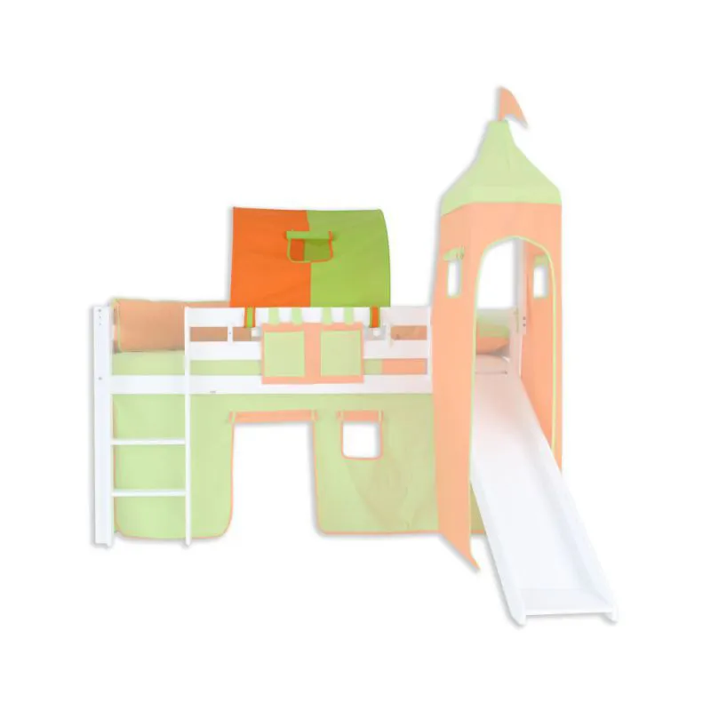 1-Piece Tunnel for Loft and Bunk Beds | Orange/Green | 100% Cotton | 157 x 77 cm | Easy Attachment
