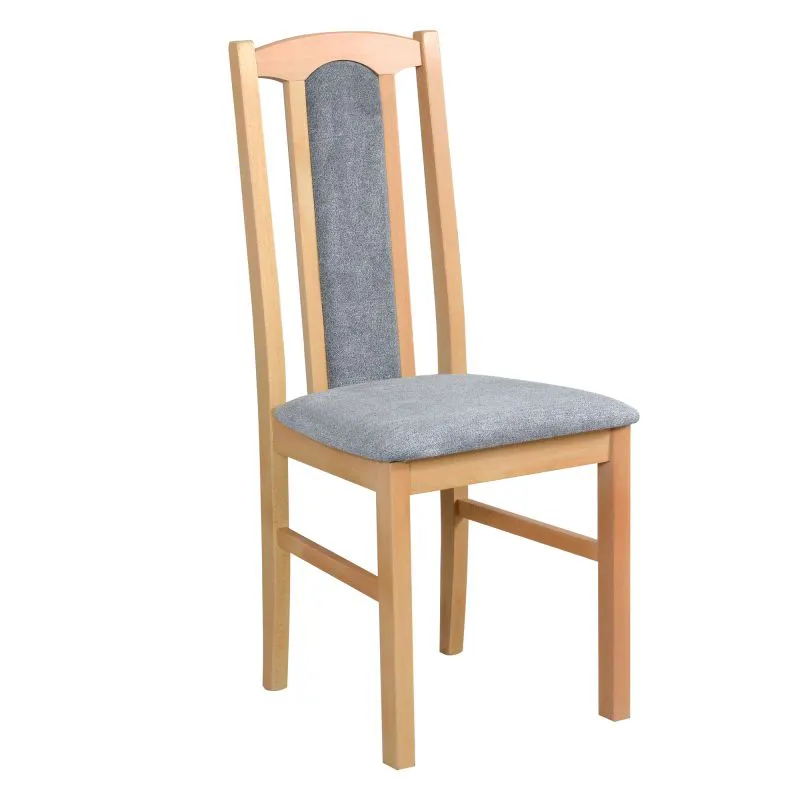 Madohn Solid Beech Wood Chair | Oak Look | Gray Nylon Upholstery | Partially Upholstered Backrest | Seat Height 47 cm