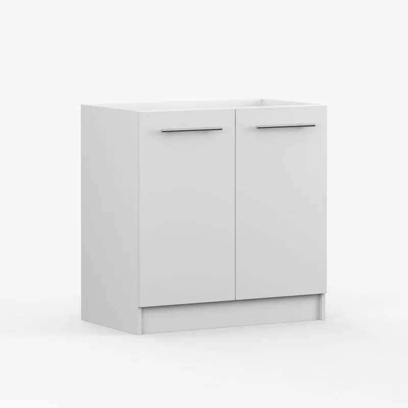 Sink Base Unit White | Parnassus 09 | 1 Compartment | 2 Metal Handle Doors | 81.5 x 80 x 46 cm | Simple Design