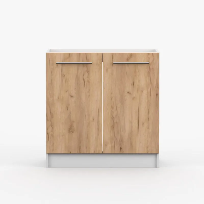 Sink Base Cabinet | 2-Door Hinged Unit | Brown/White | Parnassus 10 | 1 Compartment | Metal Handles | 81.5 x 80 x 46 cm | Wood Look Front