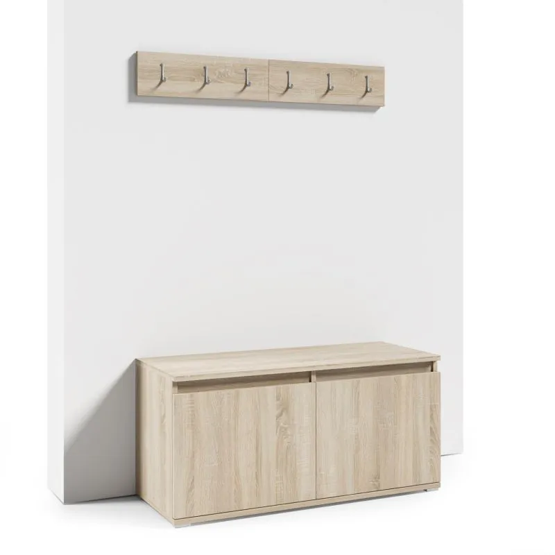 Elegant Shoe Cabinet Zapopan 68 | Sonoma Oak | 2 Doors, 4 Compartments, 6 Hooks | 49.5 x 100 x 40 cm | Premium Workmanship