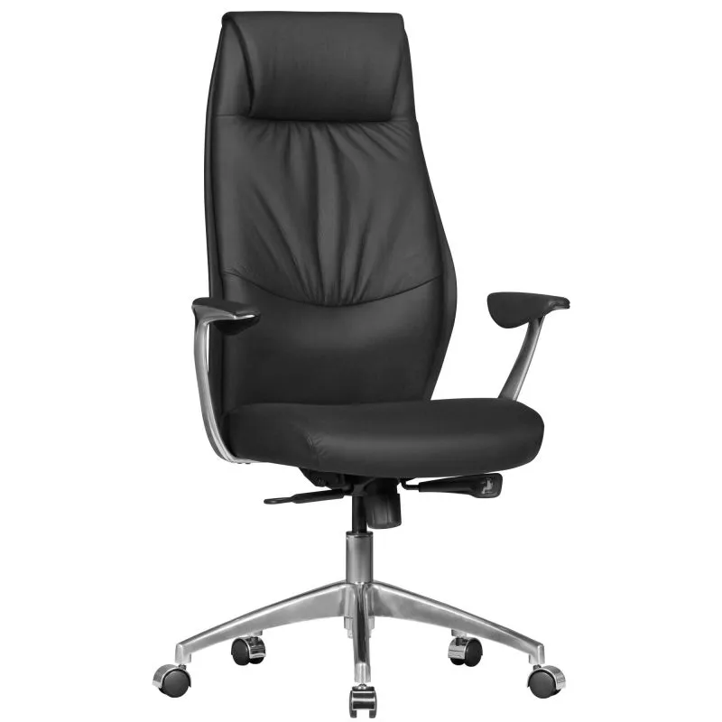 XXL Apolo 22 Office Chair Black/Chrome | Wide & High Backrest | Genuine Leather | 120kg Capacity | Adjustable Ergonomics