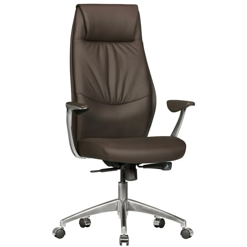 XXL Apolo 25 Office Swivel Chair | Brown Genuine Leather & Chrome | Wide Backrest & Seat | 120 kg Capacity