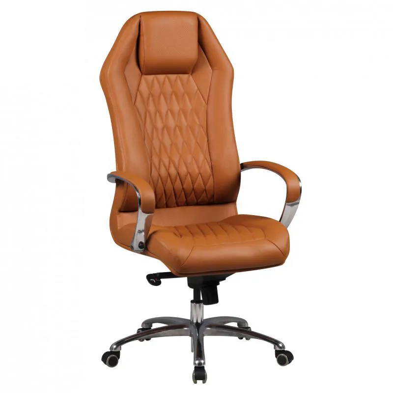 Apolo 65 Premium Ergonomic Office Chair | Caramel Leather, Chrome Base, Headrest, Adjustable Height, 3-Point Tilt, 120 kg Capacity