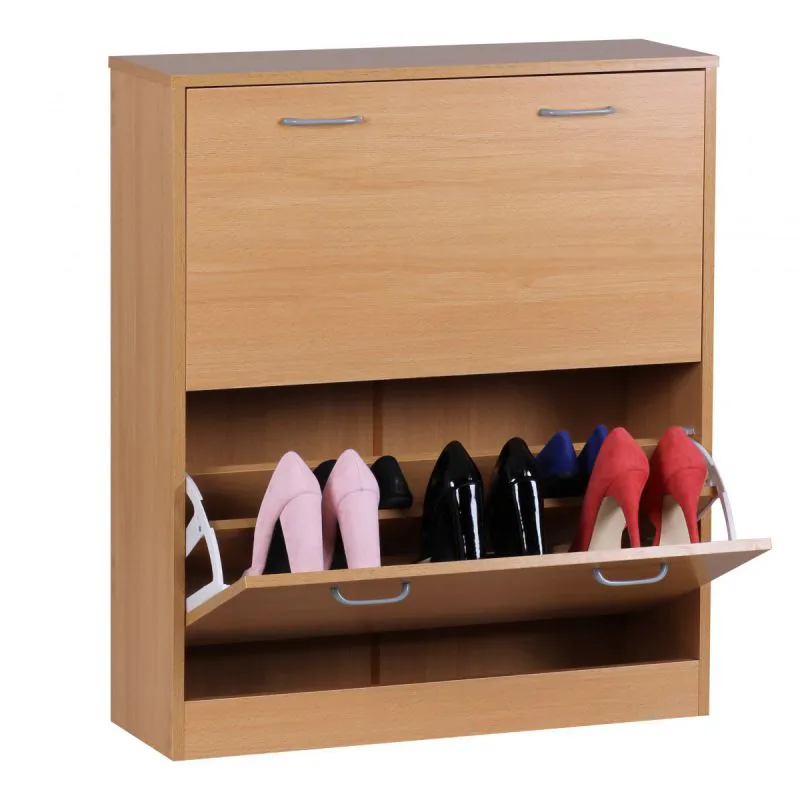 Shoe Cabinet Apolo 146 | Beech/Grey | Two Compartments per Flap | 87 x 75 x 24 cm | Modern Storage